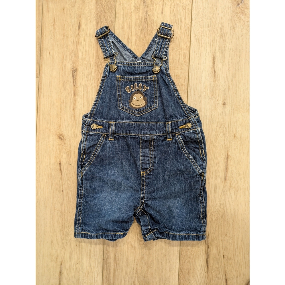 Gymboree Y2K Denim Short Overalls with Monkey Patch